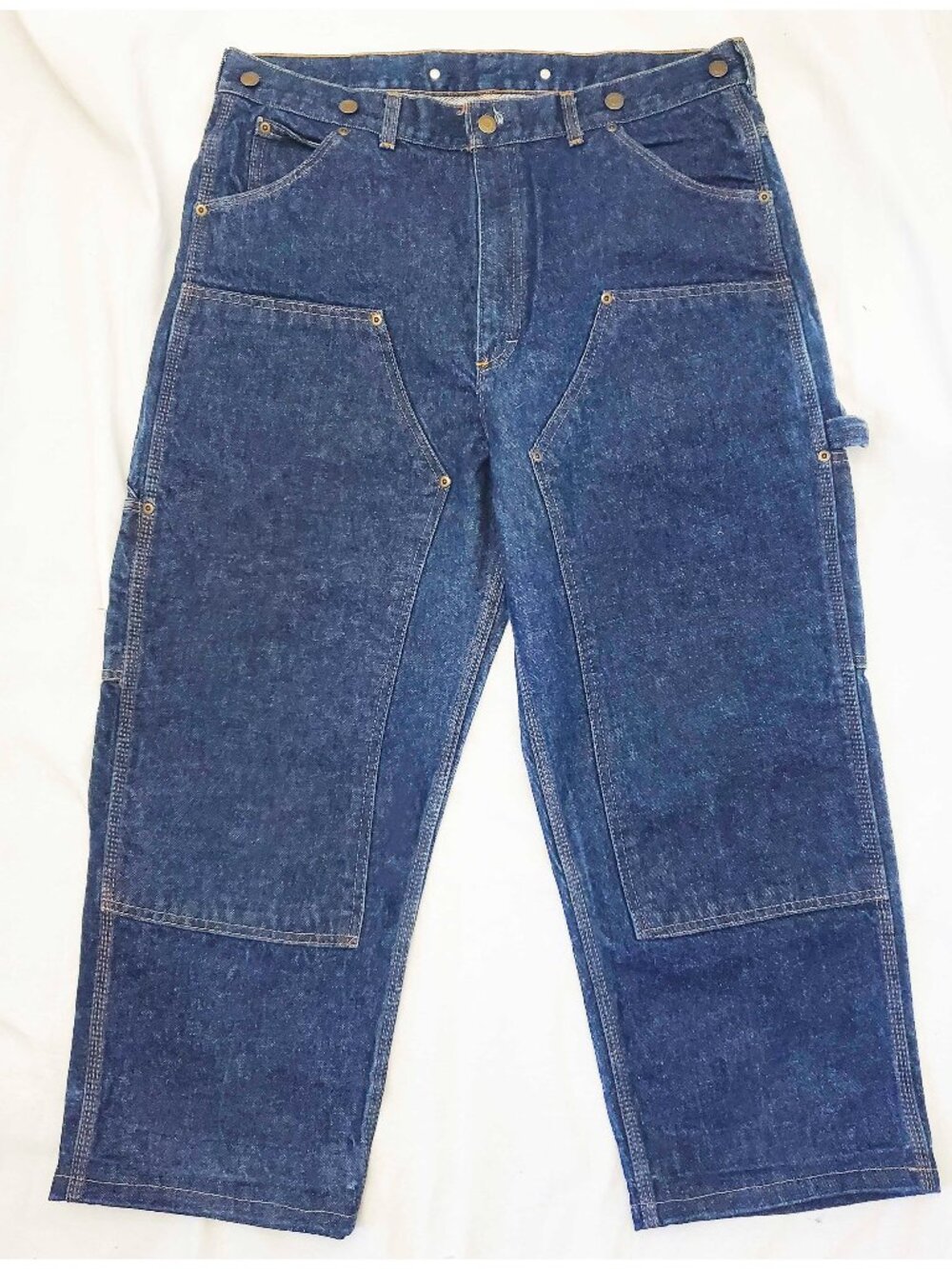 Vintage Key Men's Double Knee Carpenter Logger Blue Denim Pants Jeans USA 38